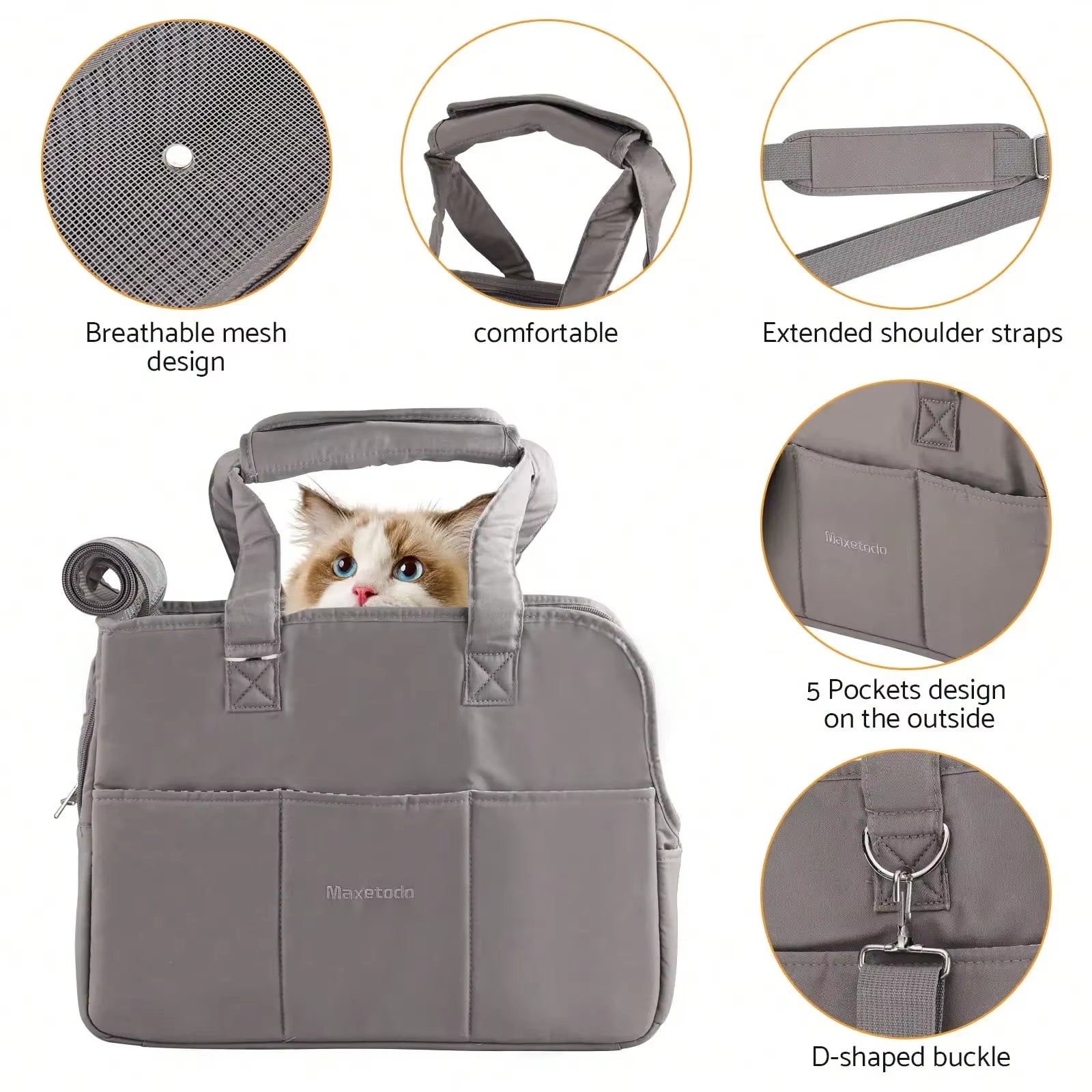 Removable Womens Pet Carrying Handbag Dark Gray Small Dogs Cat Carrier Purse Small Dogs(8Lb) Cats(11Lb) for Walking Cats Puppies
