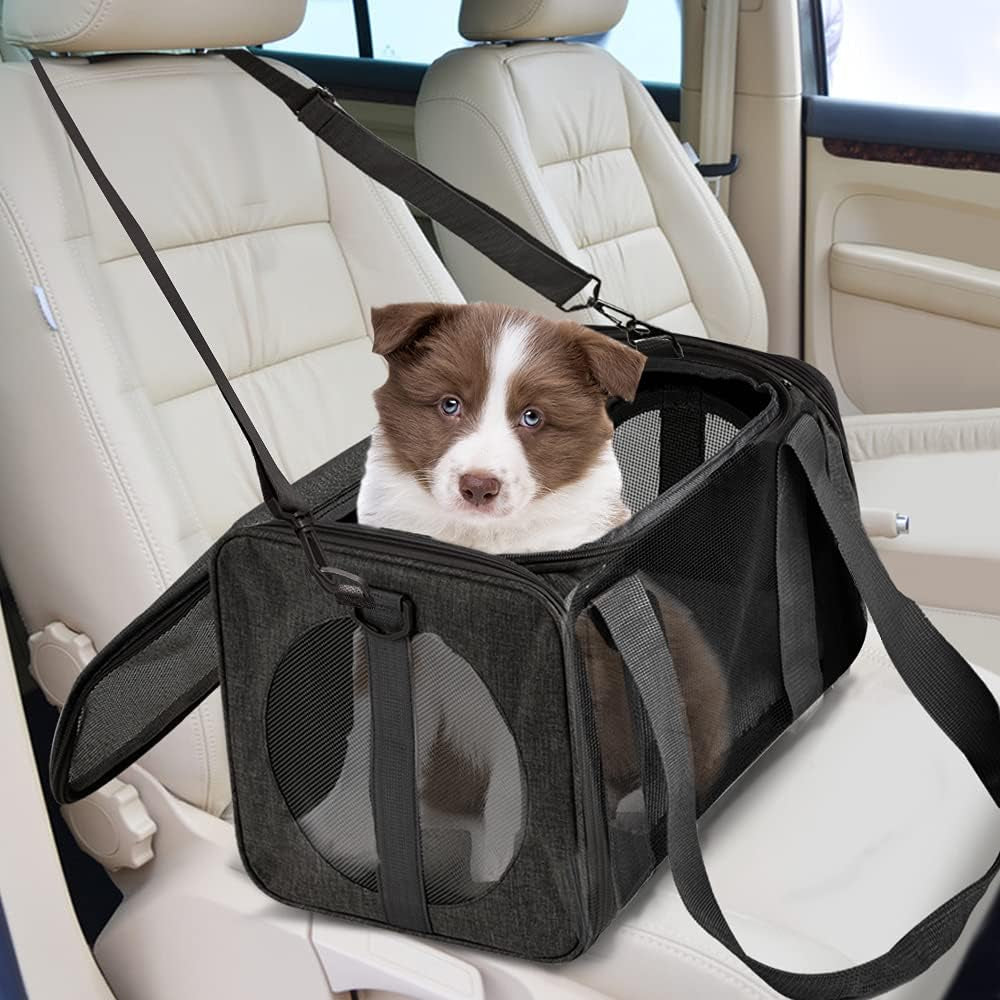 Cat Carriers Dog Carrier Pet Carrier for Small Medium Cats Dogs Puppies up to 15 Lbs, TSA Airline Approved Small Dog Carrier Soft Sided, Collapsible Waterproof Travel Puppy Carrier - Black