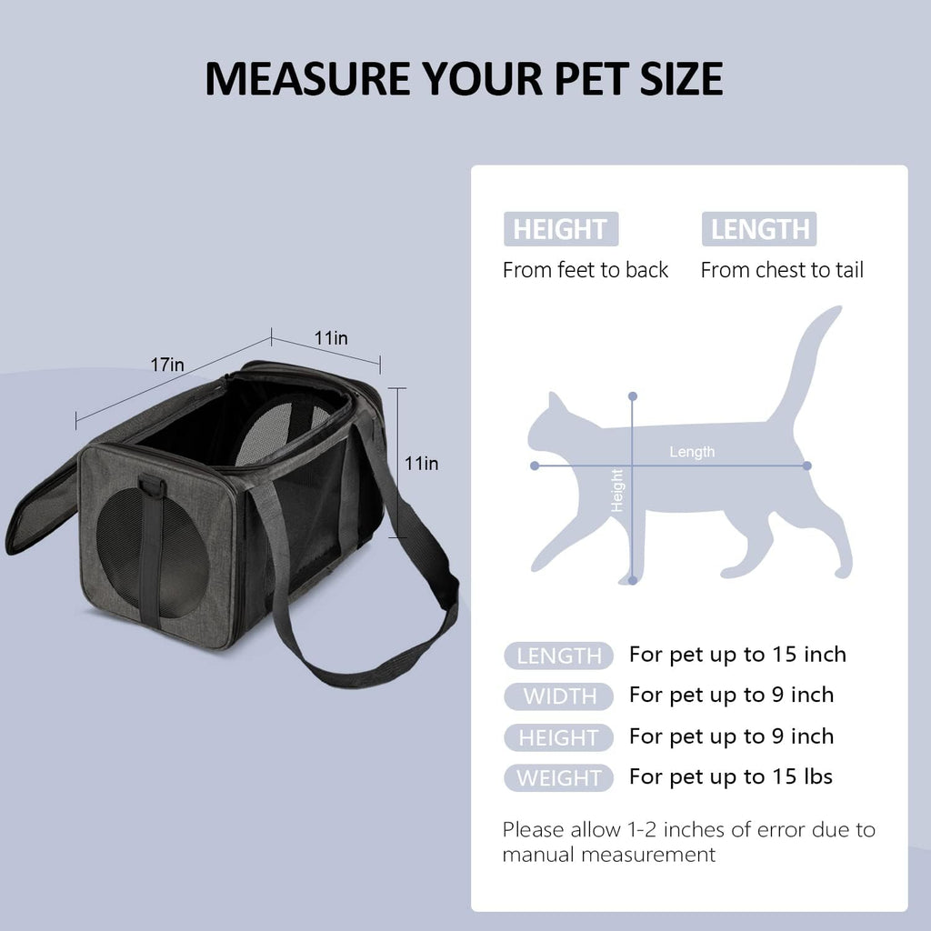 Cat Carriers Dog Carrier Pet Carrier for Small Medium Cats Dogs Puppies up to 15 Lbs, TSA Airline Approved Small Dog Carrier Soft Sided, Collapsible Waterproof Travel Puppy Carrier - Black