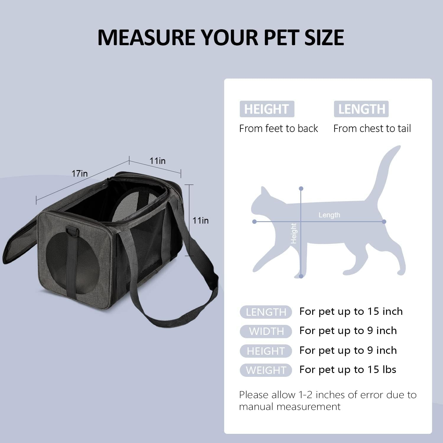 Cat Carriers Dog Carrier Pet Carrier for Small Medium Cats Dogs Puppies up to 15 Lbs, TSA Airline Approved Small Dog Carrier Soft Sided, Collapsible Waterproof Travel Puppy Carrier - Black