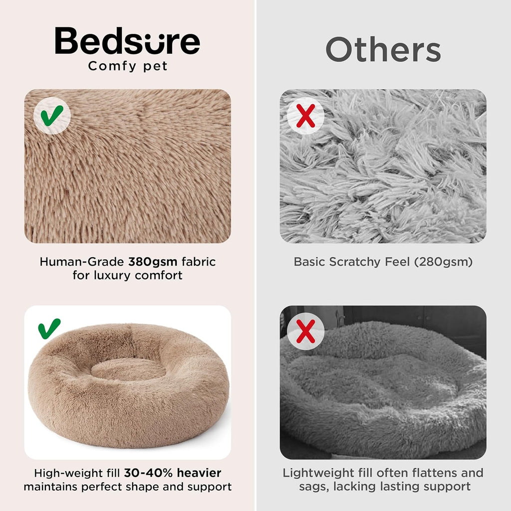 Calming Cat Beds for Indoor Cats - Small Cat Bed Washable 20 Inches, Anti-Slip round Fluffy Plush Faux Fur Pet Bed, Fits up to 15 Lbs Pets, Camel