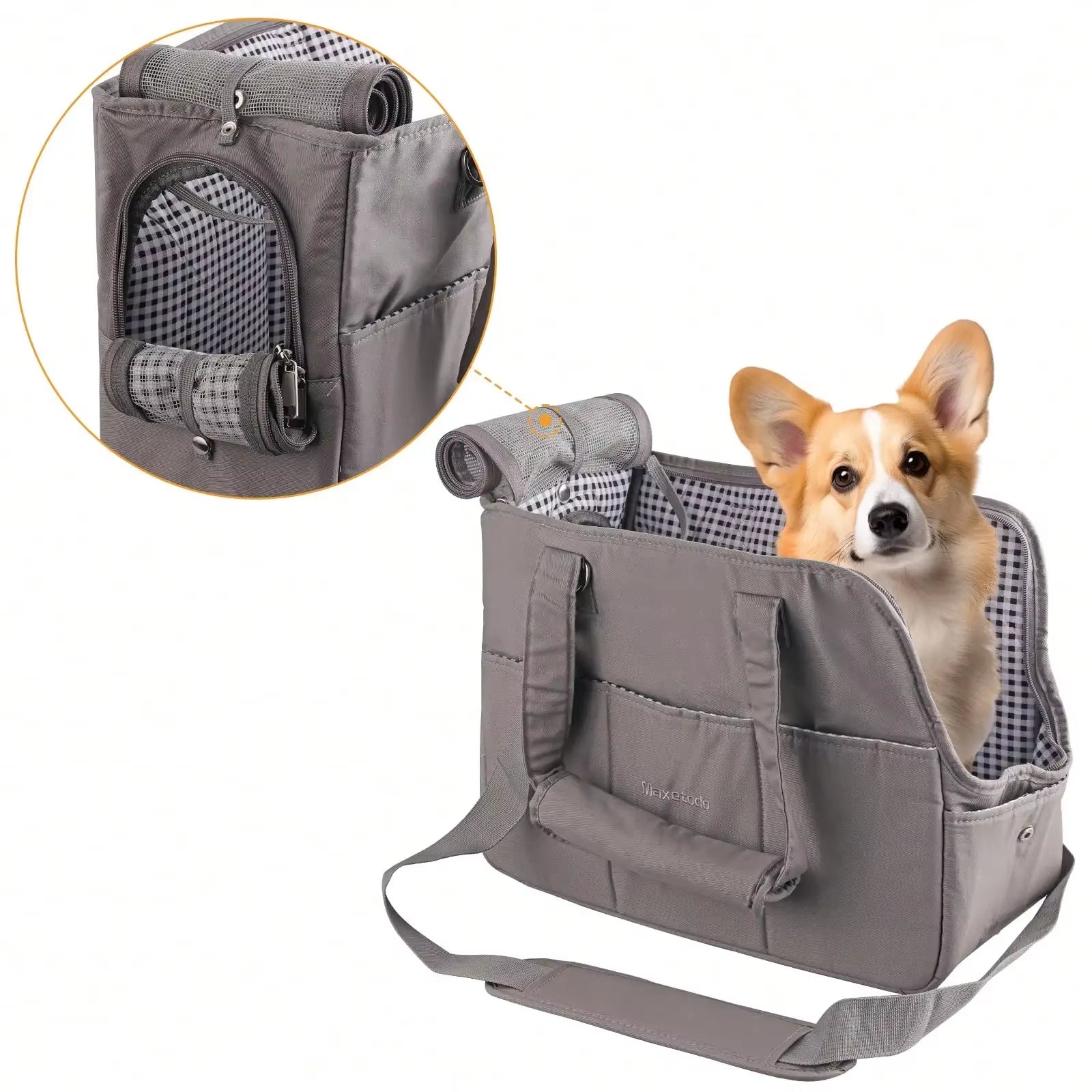 Removable Womens Pet Carrying Handbag Dark Gray Small Dogs Cat Carrier Purse Small Dogs(8Lb) Cats(11Lb) for Walking Cats Puppies