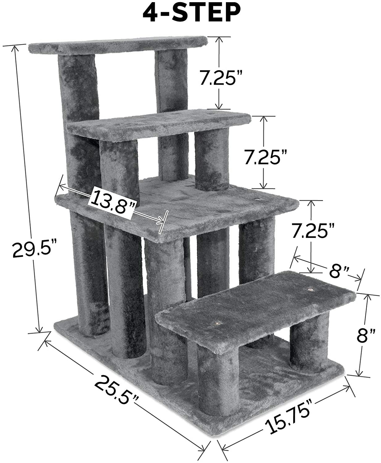 Steady Paws Multi-Step Pet Stairs for High Beds & Sofas - Gray, 4-Step