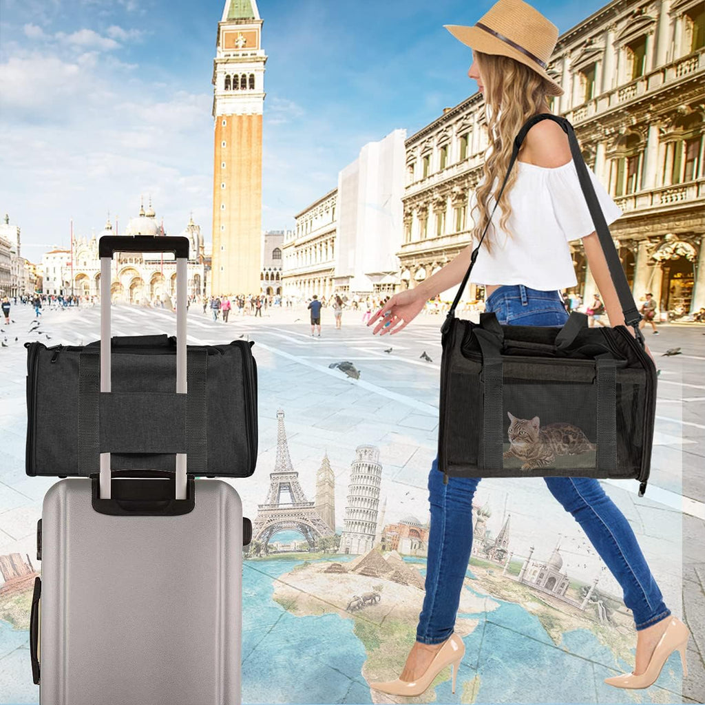 Cat Carriers Dog Carrier Pet Carrier for Small Medium Cats Dogs Puppies up to 15 Lbs, TSA Airline Approved Small Dog Carrier Soft Sided, Collapsible Waterproof Travel Puppy Carrier - Black