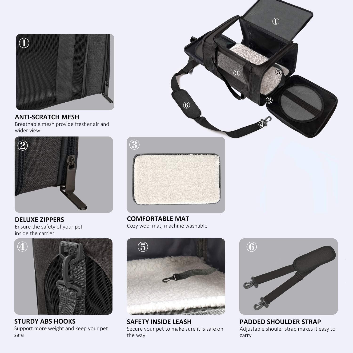 Cat Carriers Dog Carrier Pet Carrier for Small Medium Cats Dogs Puppies up to 15 Lbs, TSA Airline Approved Small Dog Carrier Soft Sided, Collapsible Waterproof Travel Puppy Carrier - Black