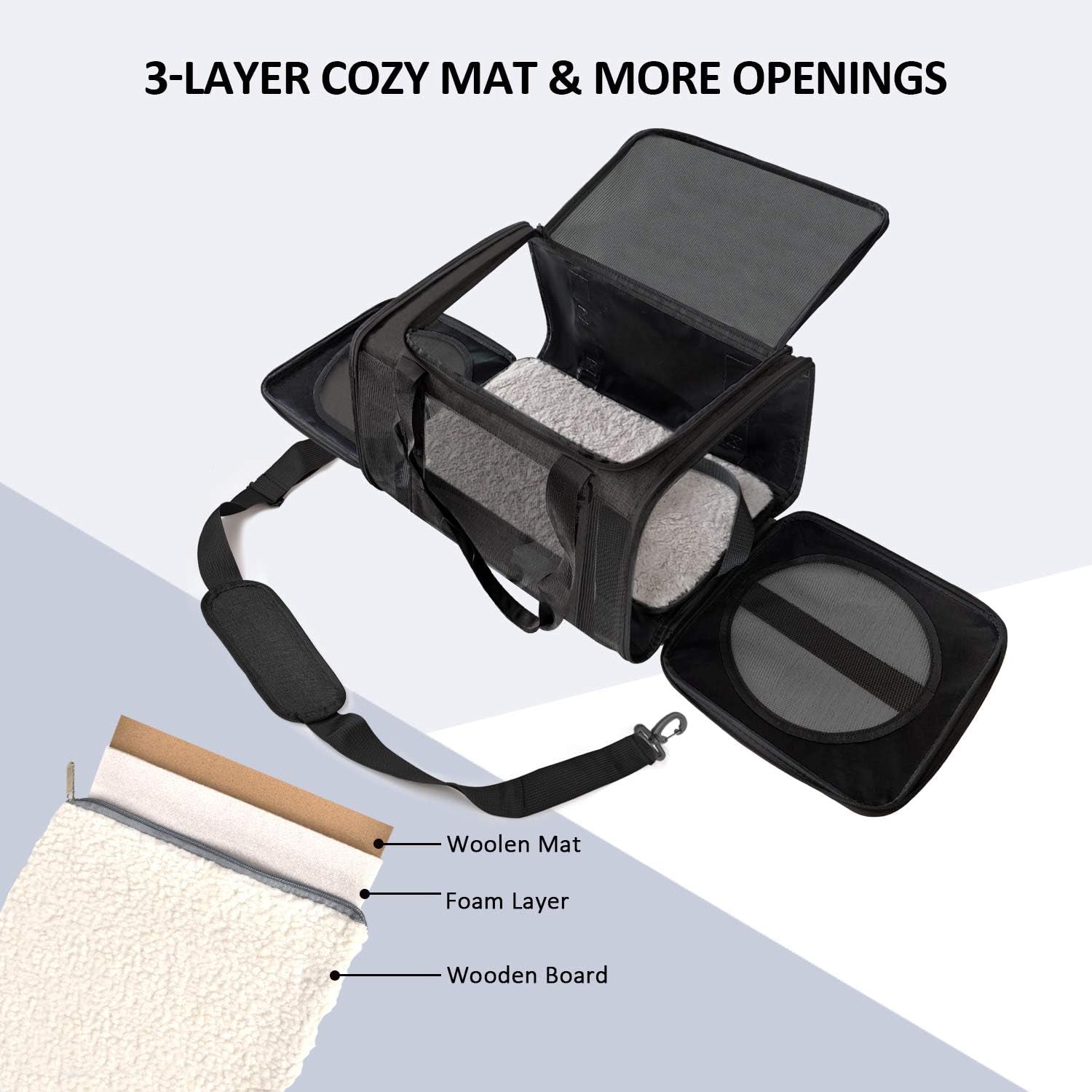 Cat Carriers Dog Carrier Pet Carrier for Small Medium Cats Dogs Puppies up to 15 Lbs, TSA Airline Approved Small Dog Carrier Soft Sided, Collapsible Waterproof Travel Puppy Carrier - Black